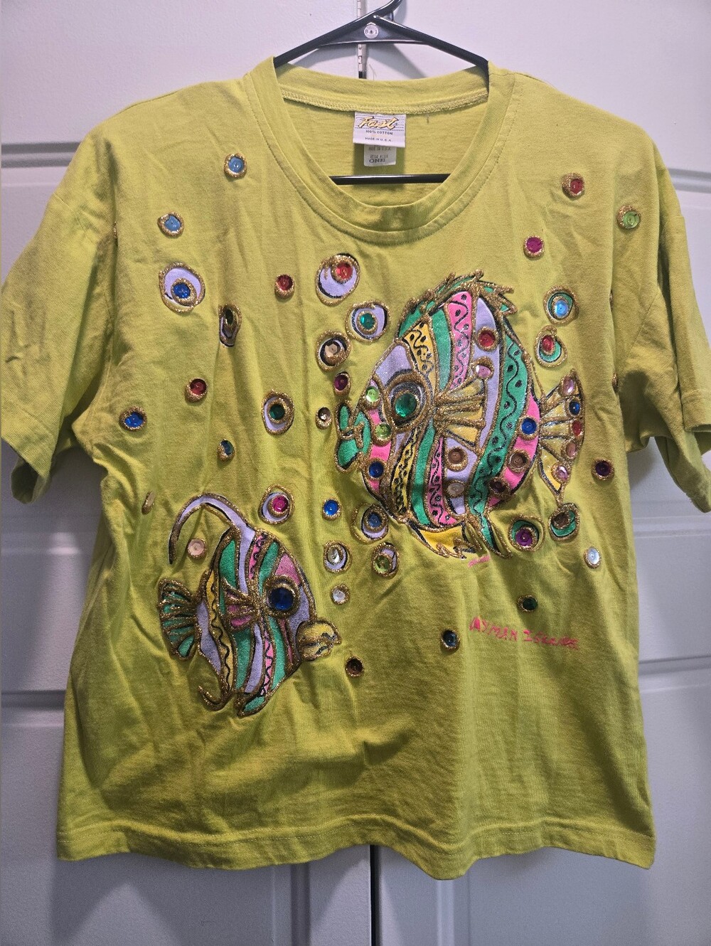 Vintage Cayman Islands Wearable Art Tropical Fish 2 Piece Set One Size Beaded Sh